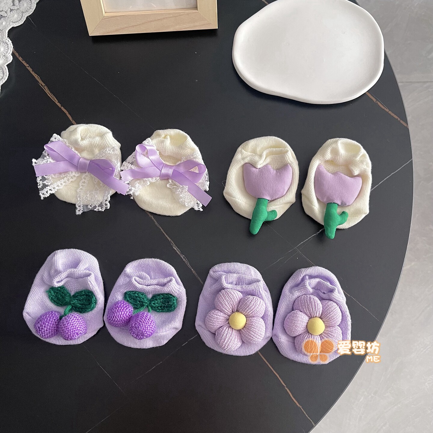 ins婴儿地板袜紫色系可爱甜美宝宝防滑船袜春秋夏季薄款纯棉短袜