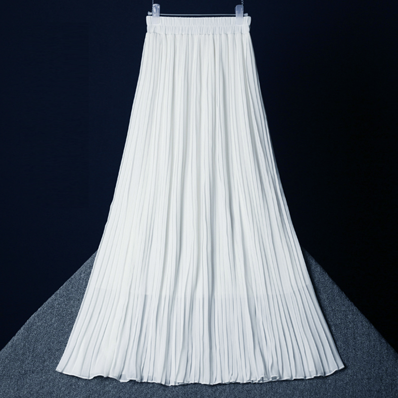 雪纺百褶裙半身裙2024夏季新款女黑白色高腰中长款垂感大摆长裙子-封面