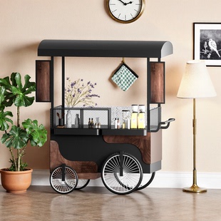 复古移动餐车铁艺美陈推车带静音大型酒店小吃车摆摊车商用展示车