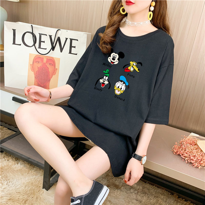 Real shooting 26 pieces of pure cotton medium length loose oversize summer clothes 9 colors Korean Short Sleeve T-shirt for women