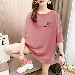 Real shot cotton medium length loose oversize summer dress 9 colors Korean Short Sleeve T-shirt for women