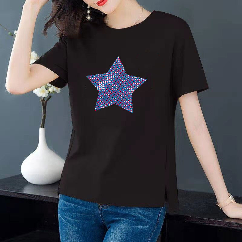 26 thread cotton 6 colors large round neck split short sleeve t-shirt female casual versatile top