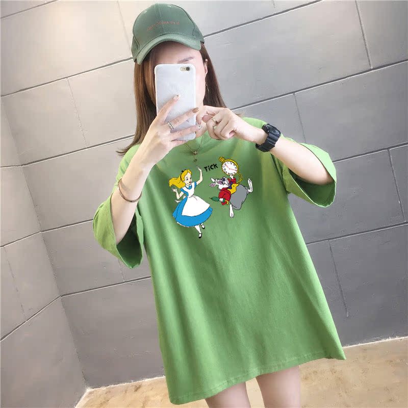 5 colors summer fat mm200kg plus medium length cotton Korean Short Sleeve T-Shirt