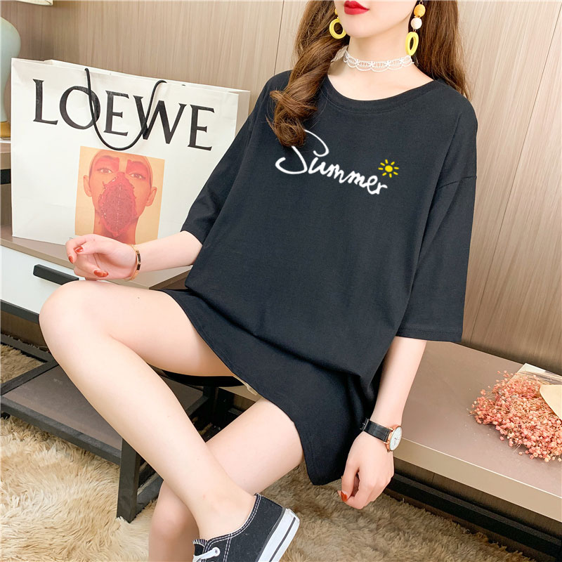 Real shooting 26 pieces of pure cotton medium length loose oversize summer clothes 9 colors Korean Short Sleeve T-shirt for women