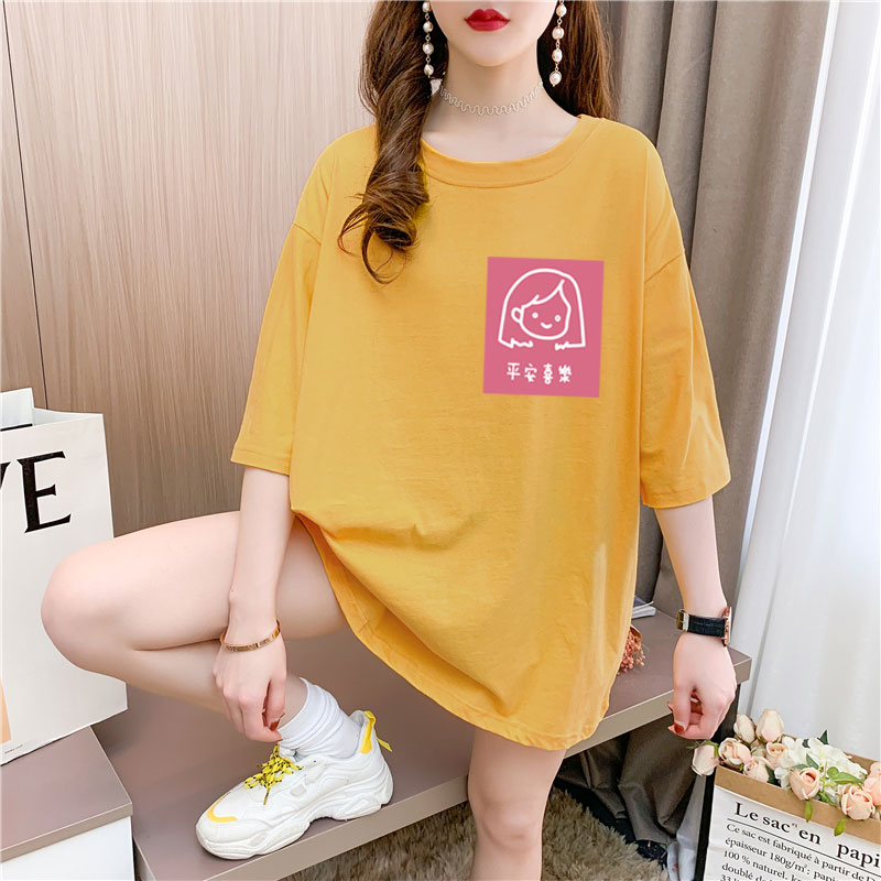 0 real shot 26 pure cotton medium length loose oversize summer dress 9 colors Korean Short Sleeve T-shirt for women