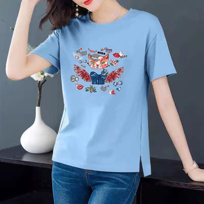 26 thread cotton 6 colors large round neck split short sleeve t-shirt female casual versatile top