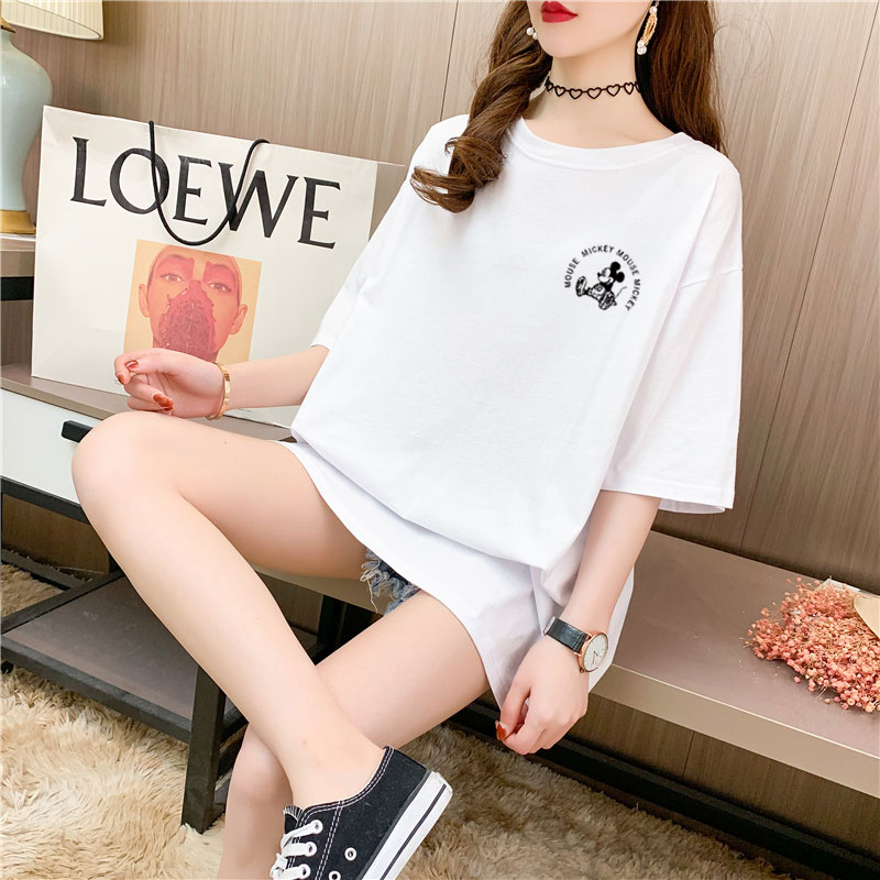 Real shooting 26 pieces of pure cotton medium length loose oversize summer clothes 9 colors Korean Short Sleeve T-shirt for women