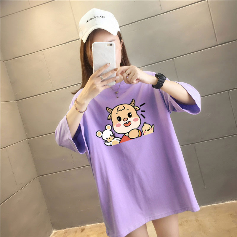 5 colors summer fat mm loose large medium length 26 thread cotton Korean Short Sleeve T-Shirt