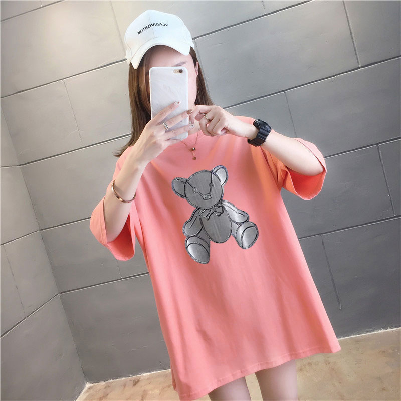 5 colors summer fat mm loose large medium length 26 thread cotton Korean Short Sleeve T-Shirt