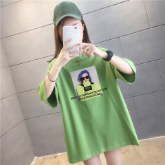 5 colors summer fat mm loose large medium length 26 thread cotton Korean Short Sleeve T-Shirt