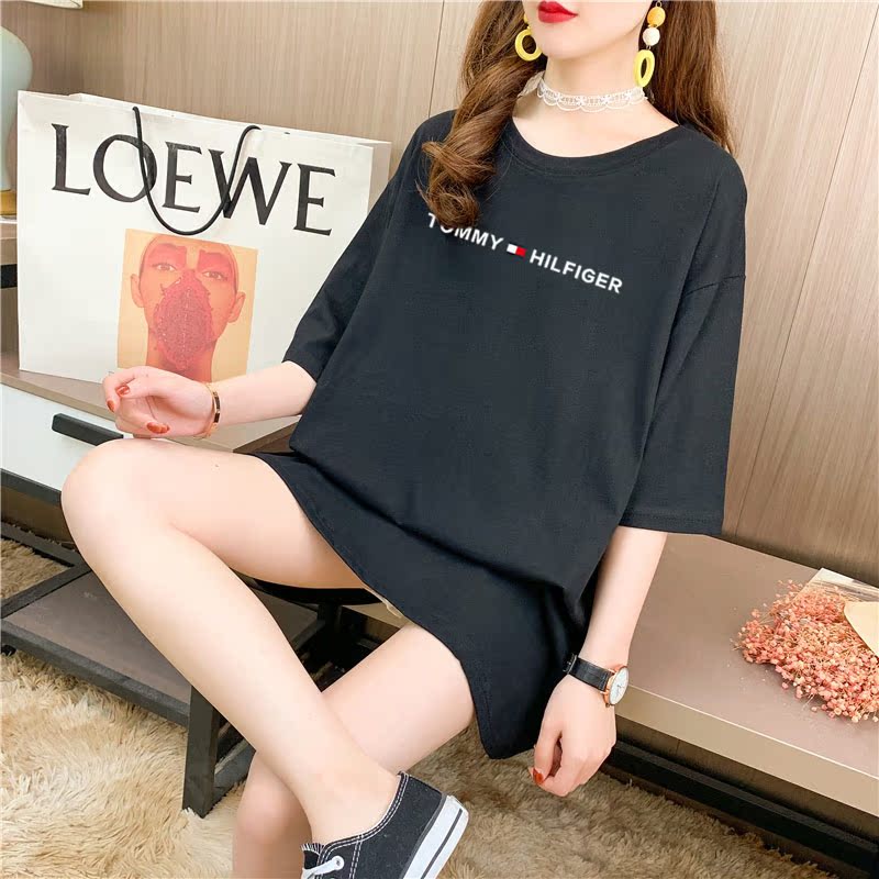 Real shooting 26 pieces of pure cotton medium length loose oversize summer clothes 9 colors Korean Short Sleeve T-shirt for women