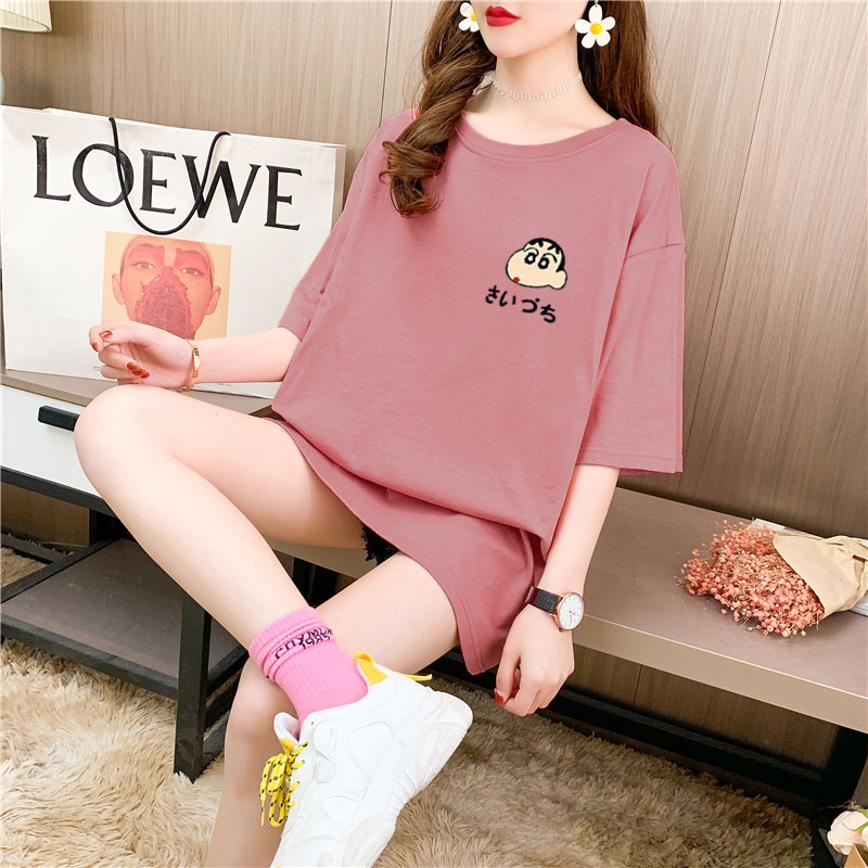 Real shooting 26 pieces of pure cotton medium length loose oversize summer clothes 9 colors Korean Short Sleeve T-shirt for women