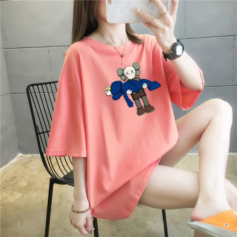 5 colors summer fat mm200kg plus medium length cotton Korean Short Sleeve T-Shirt