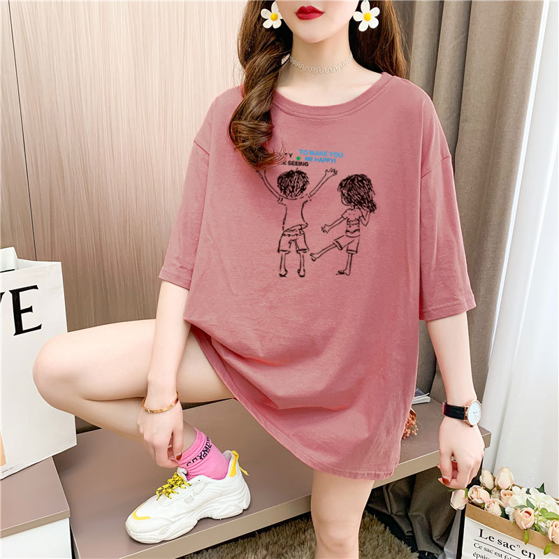 Real shooting 26 pieces of pure cotton medium length loose oversize summer clothes 9 colors Korean Short Sleeve T-shirt for women