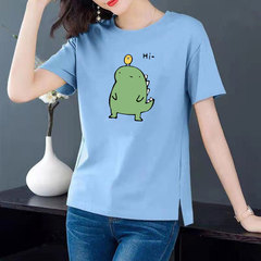 純棉6個顏色大碼圓領開叉短袖t恤女休閒百搭上衣女