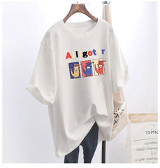 5個顏色夏季胖MM200斤加大碼中長款26支純棉韓版短袖t恤女