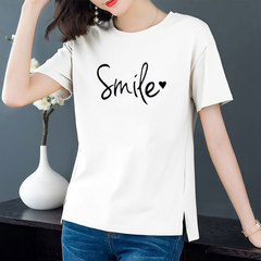 26 thread cotton 6 colors large round neck split short sleeve t-shirt female casual versatile top