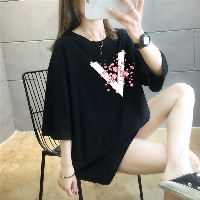 5 colors summer fat mm200kg plus medium length cotton Korean Short Sleeve T-Shirt