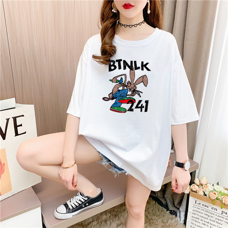 Real shot cotton medium length loose oversize summer dress 9 colors Korean Short Sleeve T-shirt for women