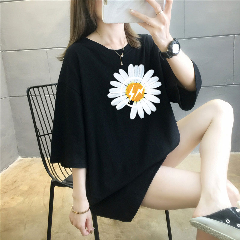 5 colors summer fat mm200kg plus medium length cotton Korean Short Sleeve T-Shirt