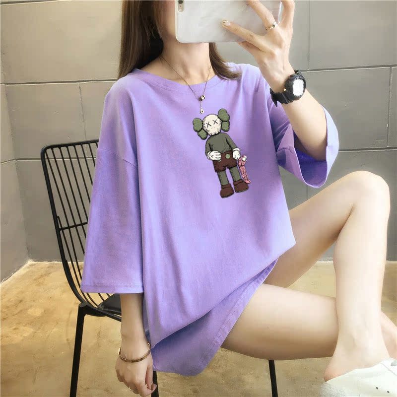 5 colors summer fat mm200kg plus medium length cotton Korean Short Sleeve T-Shirt