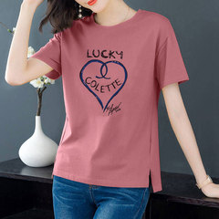 26 thread cotton 6 colors large round neck split short sleeve t-shirt female casual versatile top