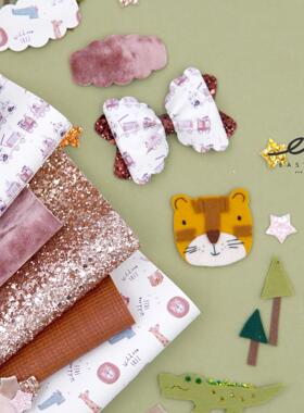 easymaker闪布手工diy闪光布料ins蝴蝶结边夹儿童动物马戏团发夹