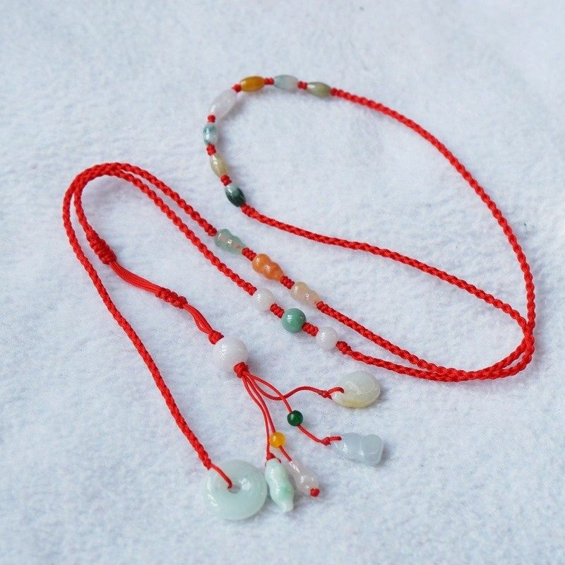 本命年翡翠玉石生肖平安扣转运珠葫芦红绳腰链可定做