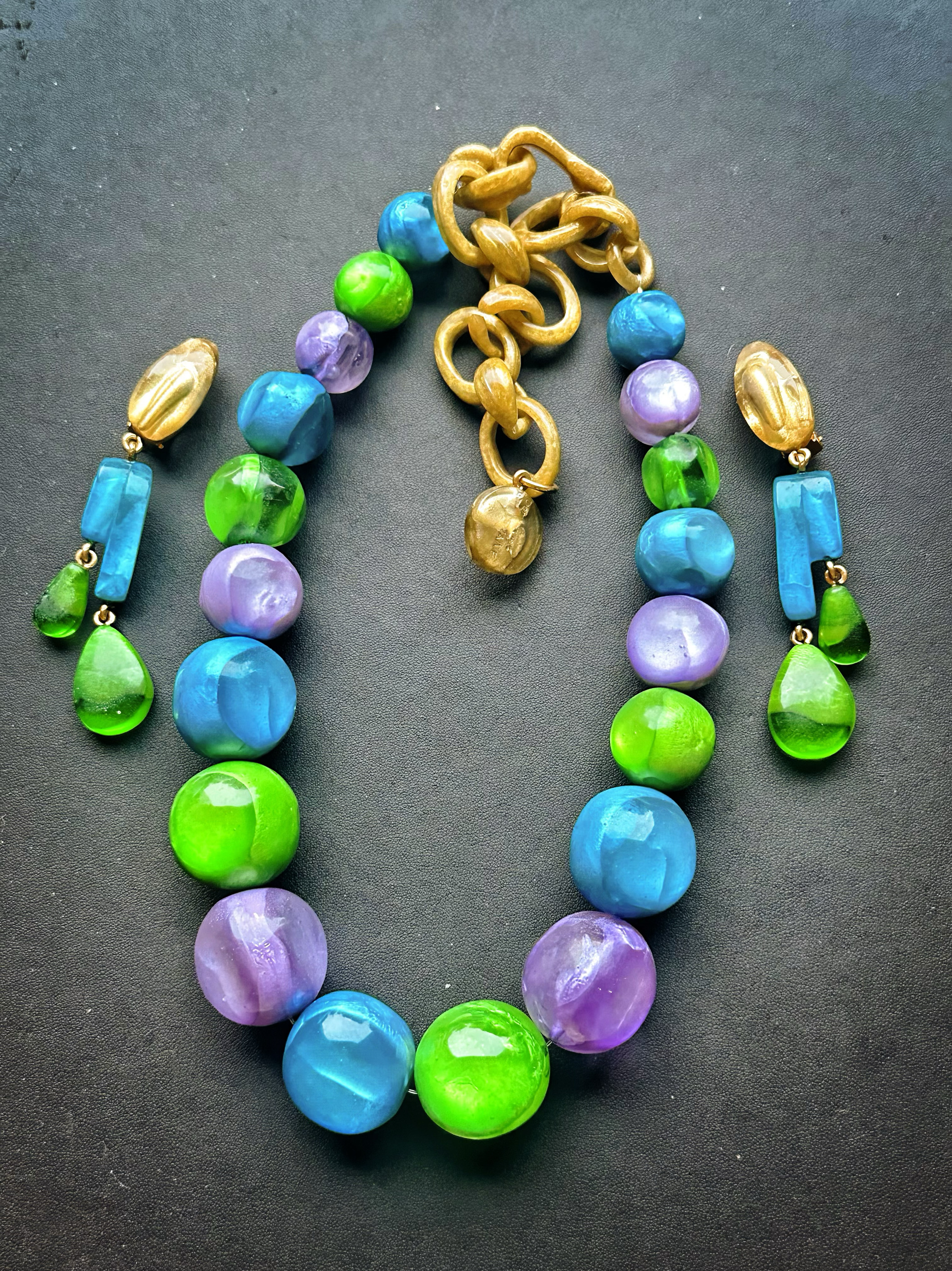 现货Dominique denaive 春夏蓝绿紫果冻项链耳夹法产大扫肩