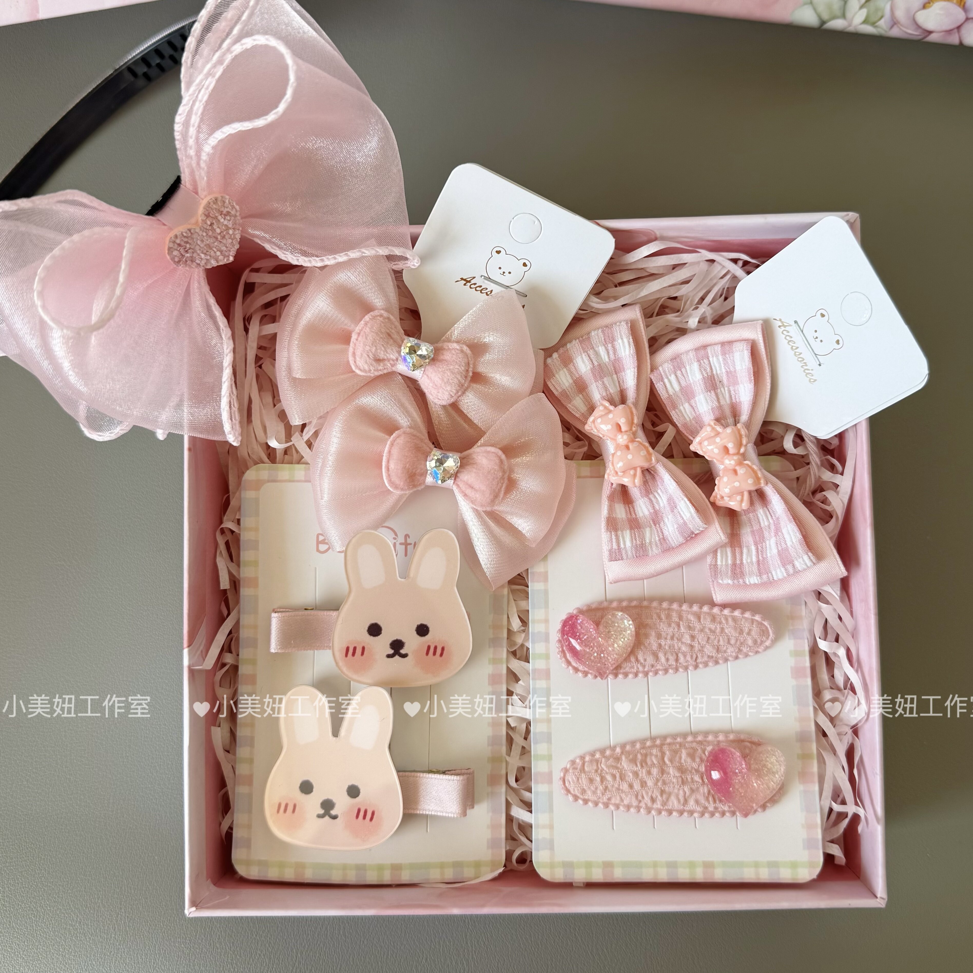 粉色儿童发饰套装女童头饰礼盒小女孩生日六一礼物宝宝发夹发箍
