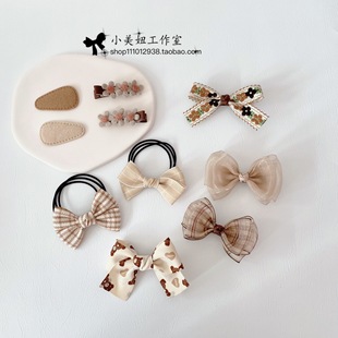 奶咖色蝴蝶结发夹兔子发卡女童皮筋儿童发饰发圈头绳小熊头饰