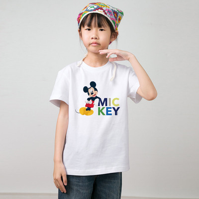 数码直喷透气 mickey米奇彩色字母全棉夏季短袖T恤男女儿童幼儿园