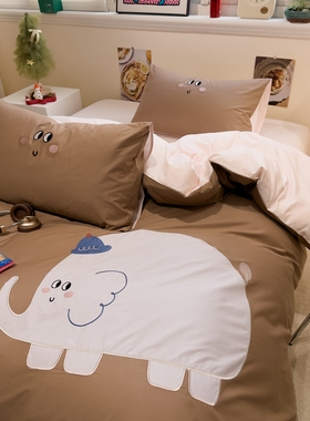 纯棉高支密13372卡通三件套儿童成人治愈贴布专版绣花全棉四件套