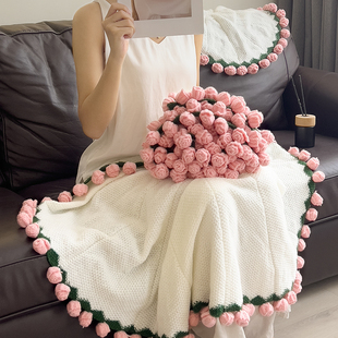 针织玫瑰花束盖毯圆形针织毯休闲盖毯子花束毯子礼品毯披肩午睡毯