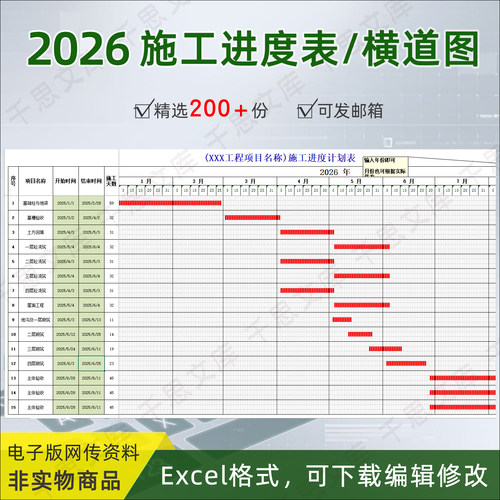 工程施工进度计划横道图excel