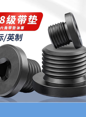 国标内六角带垫油塞螺丝4.8级JB1001英制内六角带垫喉塞堵头闷头