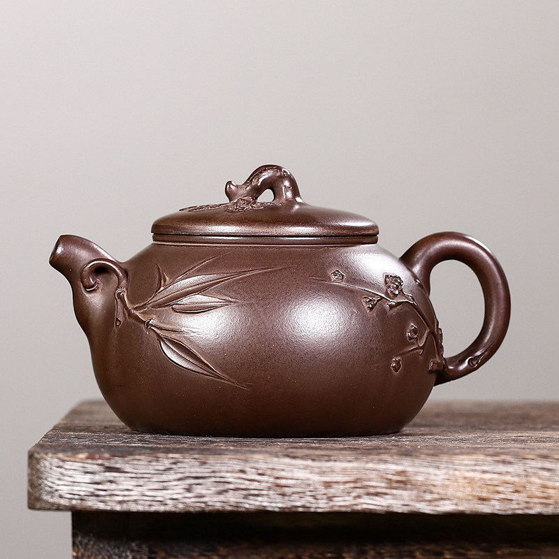 早期一厂紫砂壶宜兴老茶壶名家周桂珍真品全手工原矿老紫泥松竹梅
