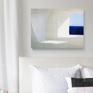 散步去 现代北欧窗口海客餐厅卧室ins风蓝白色块简约抽象装饰挂画