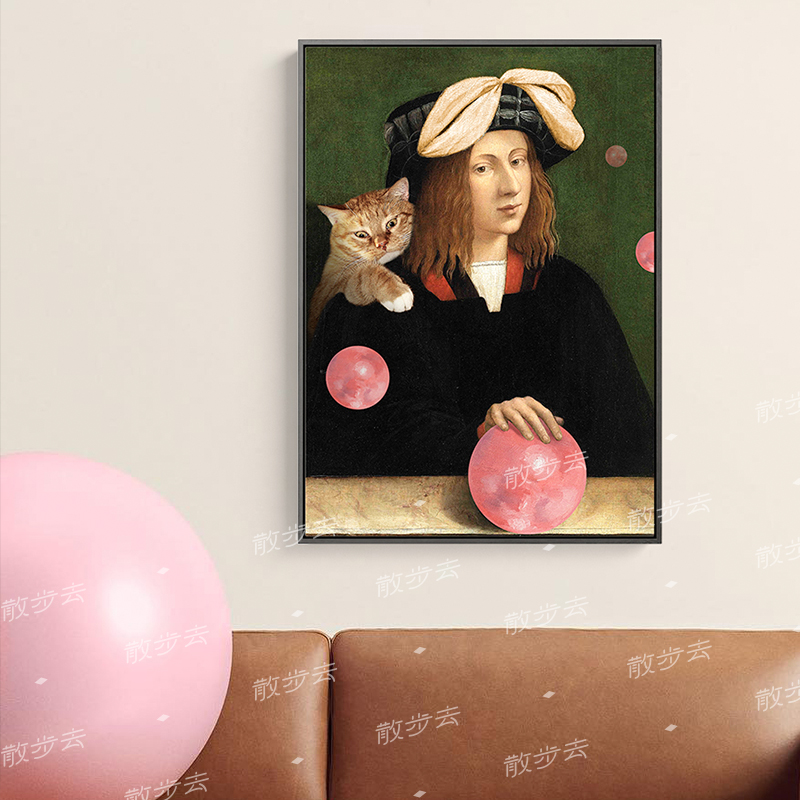 原创小众创意粉泡橘猫咪装饰画动物宠物可爱个性书房客餐厅卧室挂图片