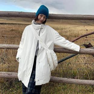 MOXI 十三行女装2025冬季新款立领中长款90白鸭绒羽绒服女外套女