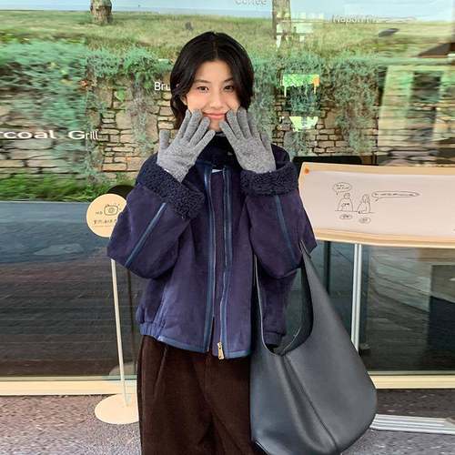 MOXI十三行女装2025冬季新款复古女式夹克羊羔毛绒显瘦短款外套女