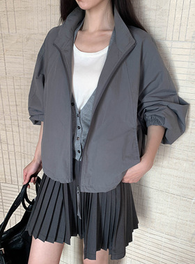 MOXI十三行女装2026年春季新款韩系立领短款风衣外套长袖纯色上衣