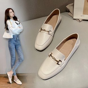 软皮软底工作平底单鞋 法式 英伦小皮鞋 乐福鞋 女一脚蹬2025春秋新款