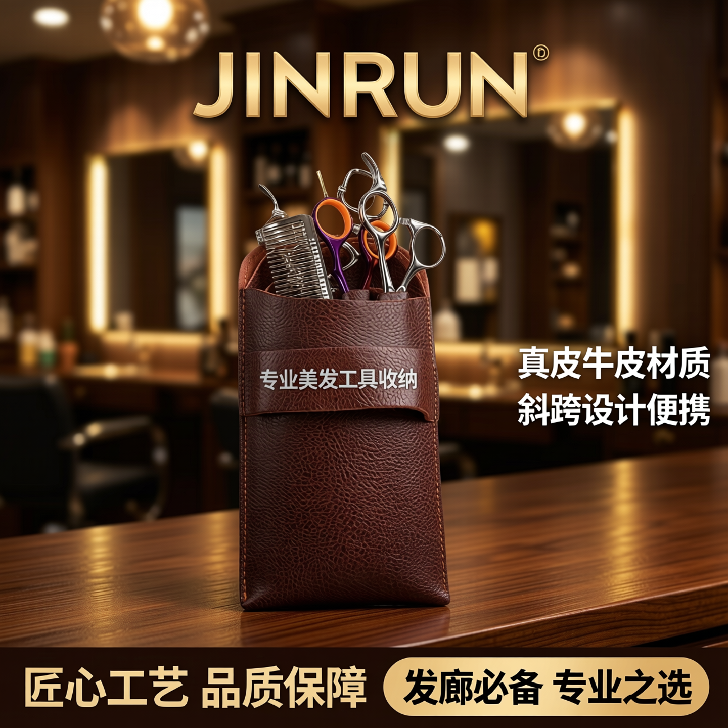 发型师剪刀包真皮剪子包腰包美发工具包美发高端发廊牛皮斜背挎包