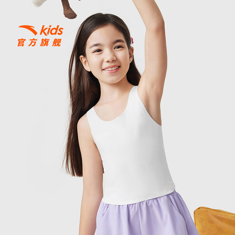 安踏儿童女童运动背心2026新款透气中大童无袖速干抗菌带胸垫背心