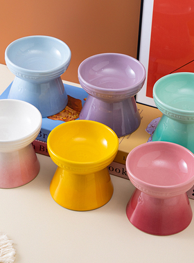 LeCr*uset酷彩高脚平口宠物碗陶瓷斜口黑色水碗粮碗猫碗食盆