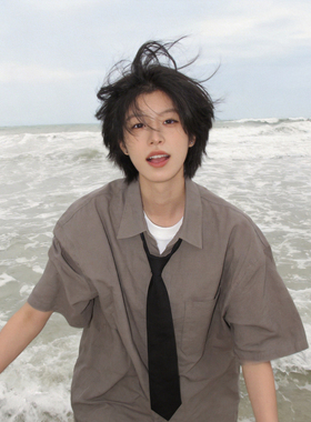 亚麻短袖衬衫夏季宽松百搭老钱风男女基础款复古棉麻休闲半袖衬衣