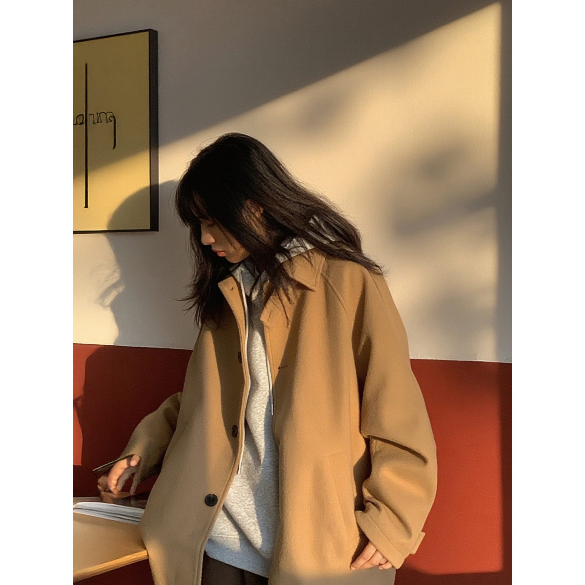 卡其色毛呢大衣男女秋冬风衣