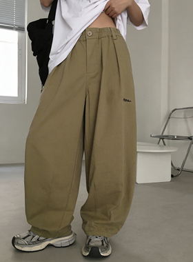 2026春季卡其色休闲裤男女宽松阔腿裤百搭直筒休闲基础款长裤子潮