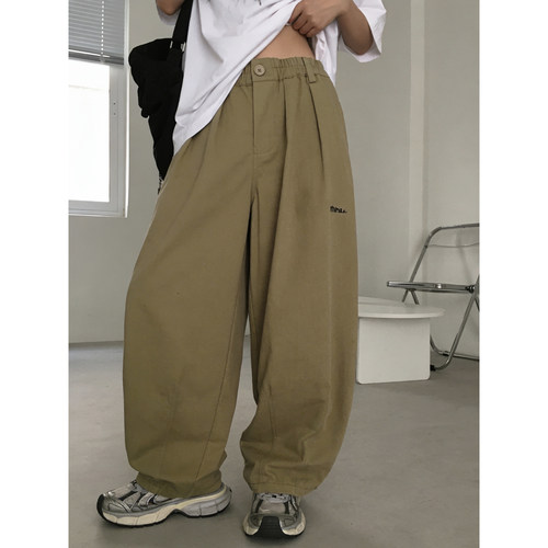 春季卡其色宽松直筒百搭休闲裤